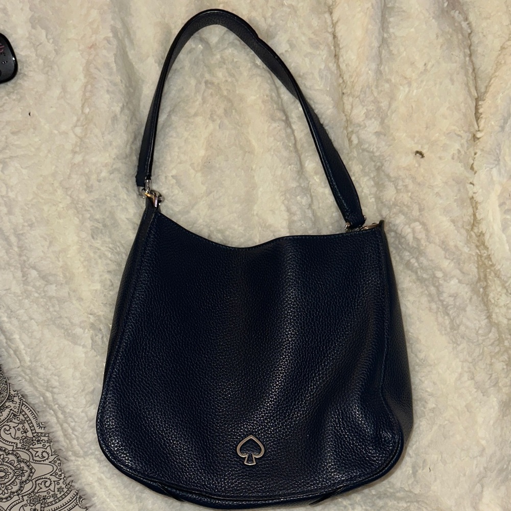 Navy Blue Leather Shoulder Bag